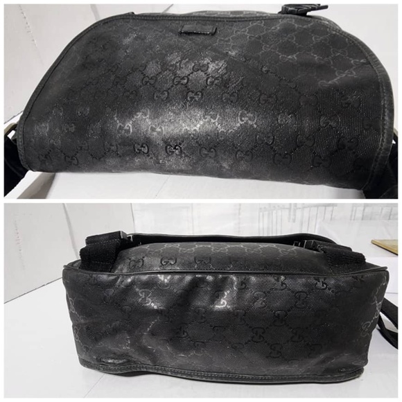 Authentic GUCCI Imprime Monogram Medium Double Buckle Flap Messenger Bag Black - Picture 9 of 16